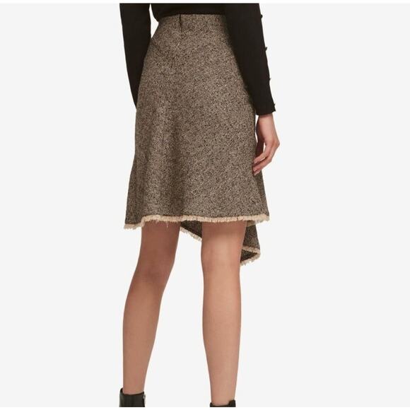 DKNY Asymmetric Hem Herringbone Skirt Knee Length Academia Size 12 Wool Blend - Picture 7 of 7